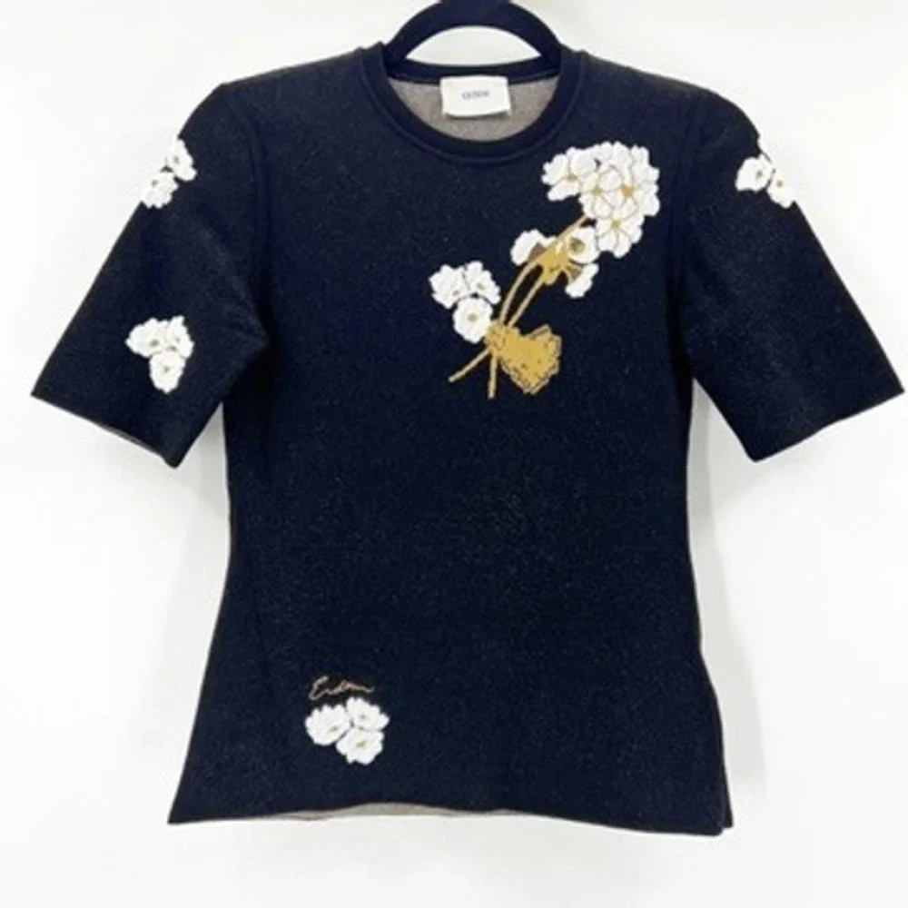 Tuckernuck Erdem Floral Jacquard Knit Embroidered Short Sleeve Sweater Italy - Picture 2 of 5